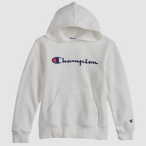 White champion hoodie, size XL (kids)